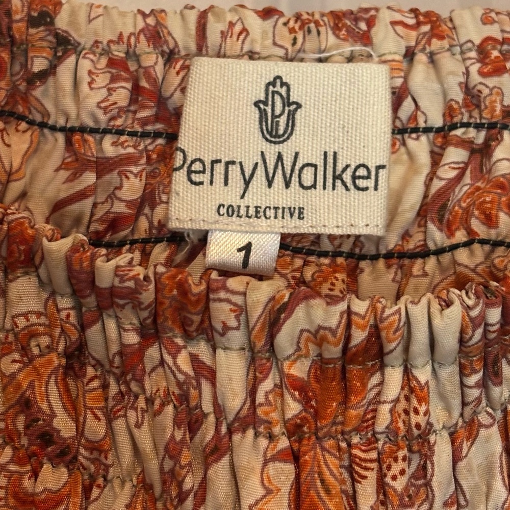 Perry Walker Collective Orange Tan Floral Ruffle Strap Smocked Top S - Picture 6 of 6